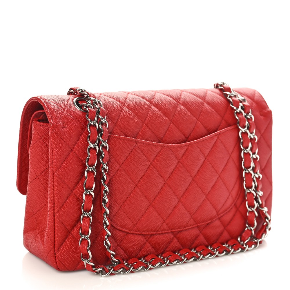 Caviar Quilted Medium Double Flap Red