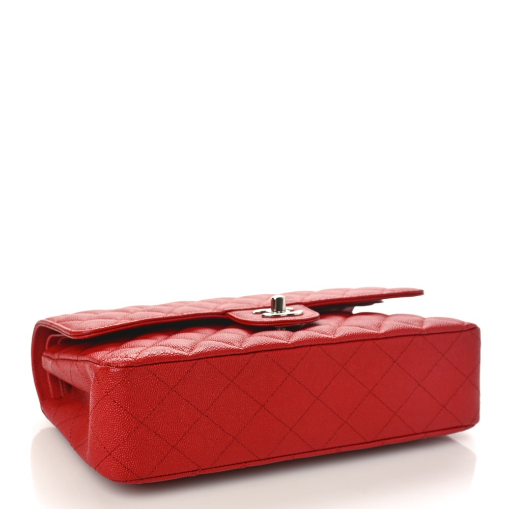 Caviar Quilted Medium Double Flap Red