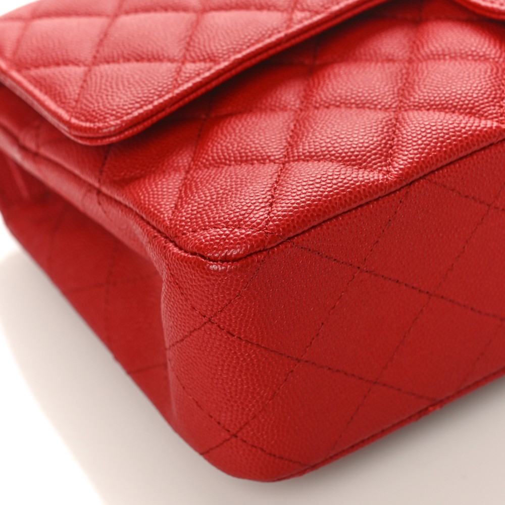 Caviar Quilted Medium Double Flap Red