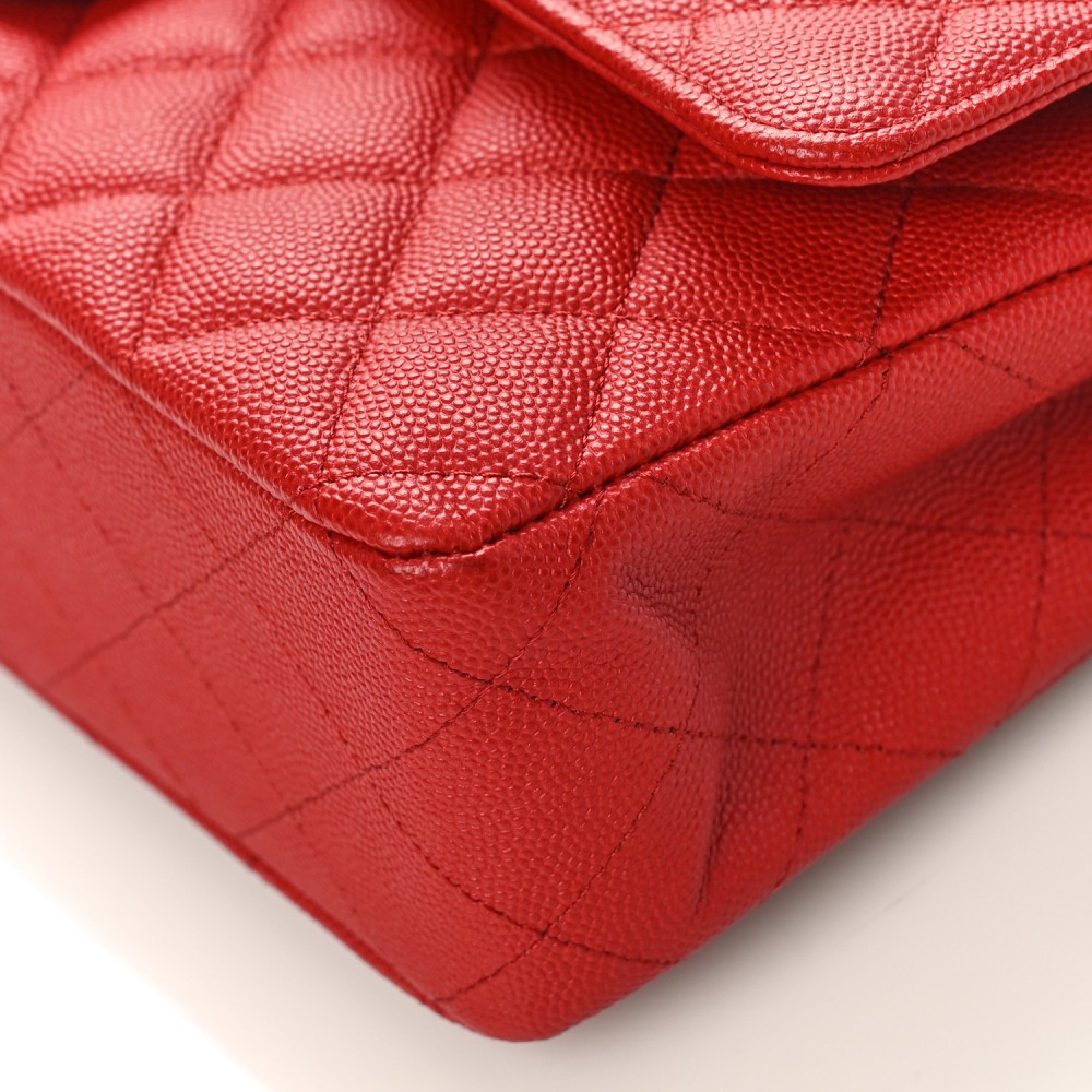 Caviar Quilted Medium Double Flap Red