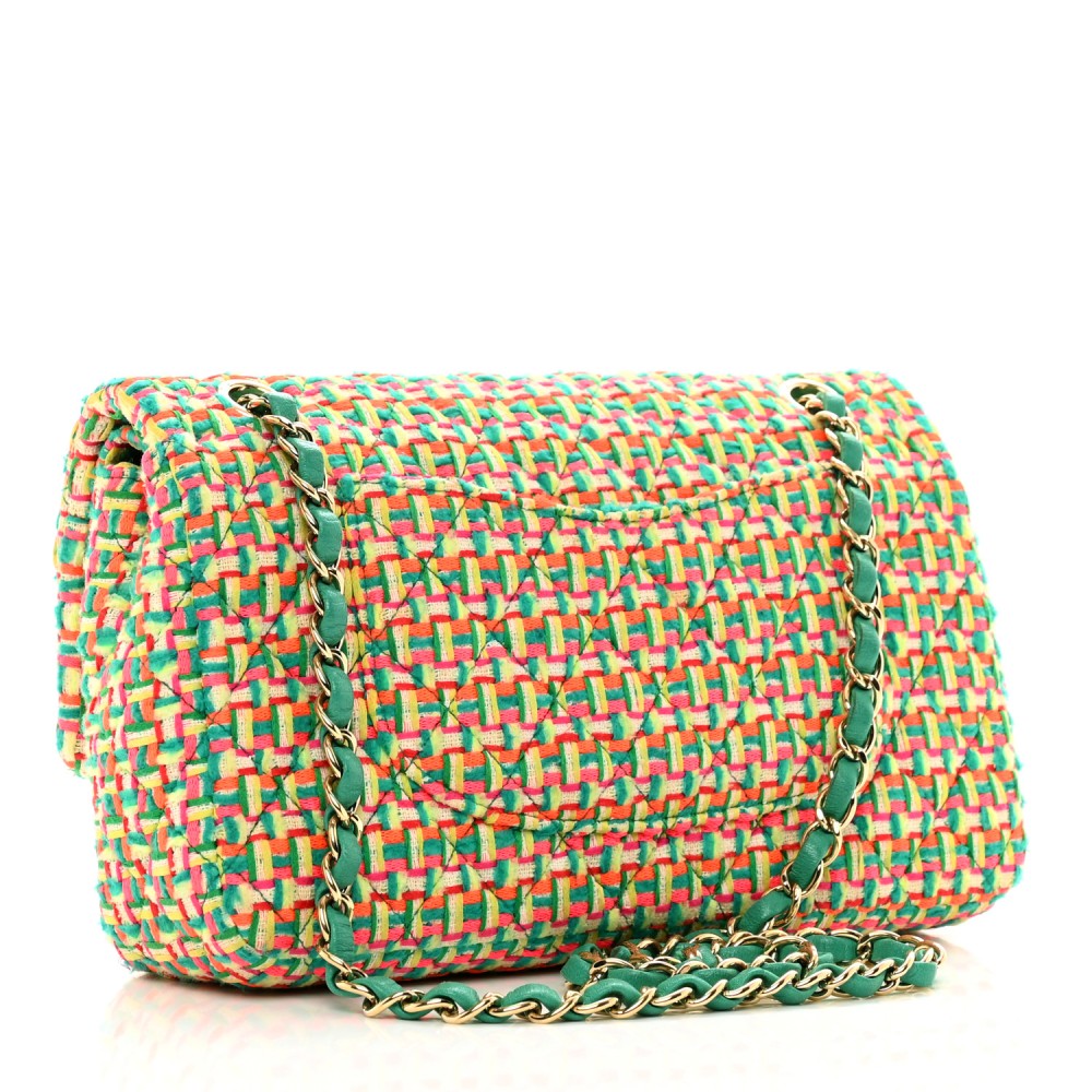 Tweed Quilted Medium Double Flap Green Multicolor