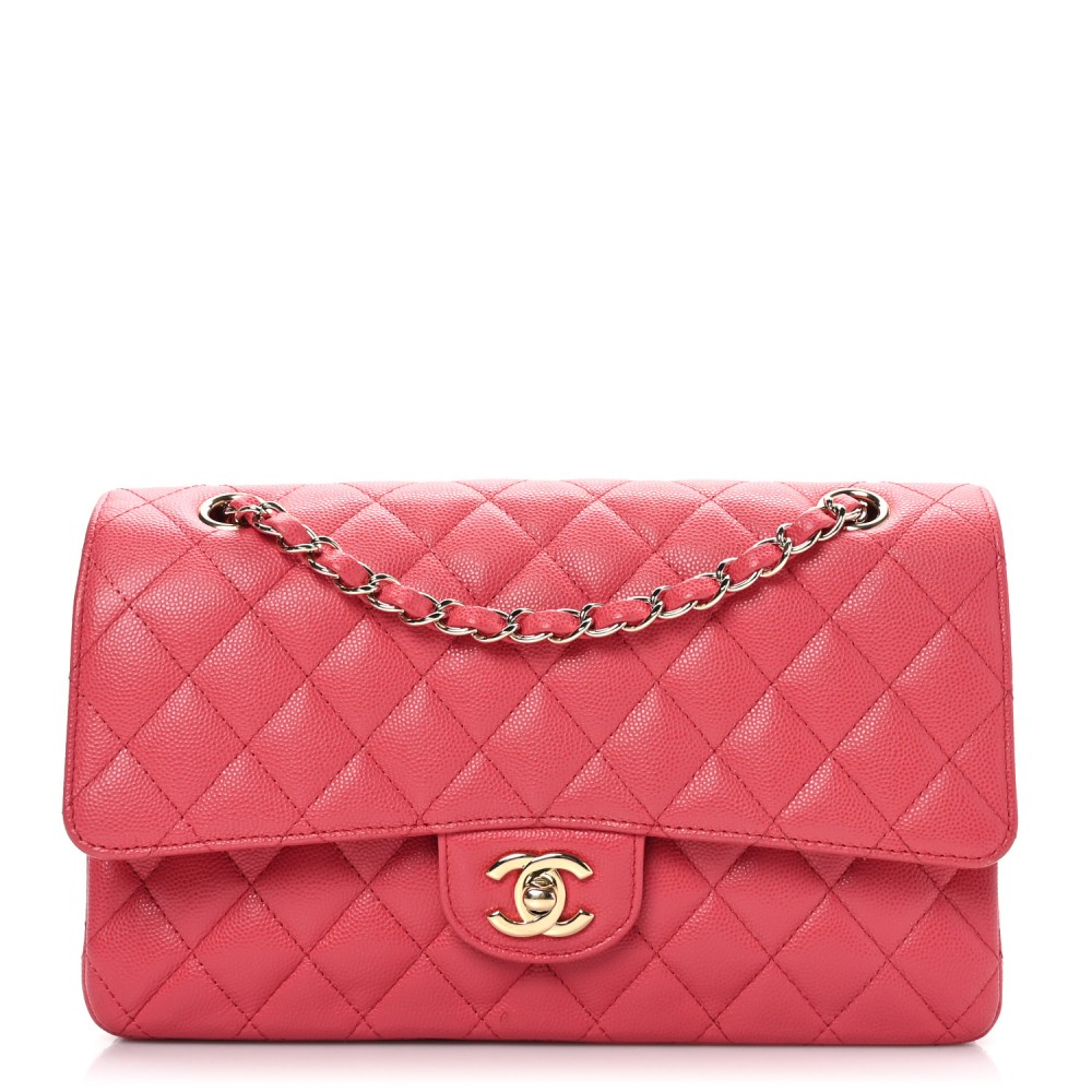 Caviar Quilted Medium Double Flap Dark Pink