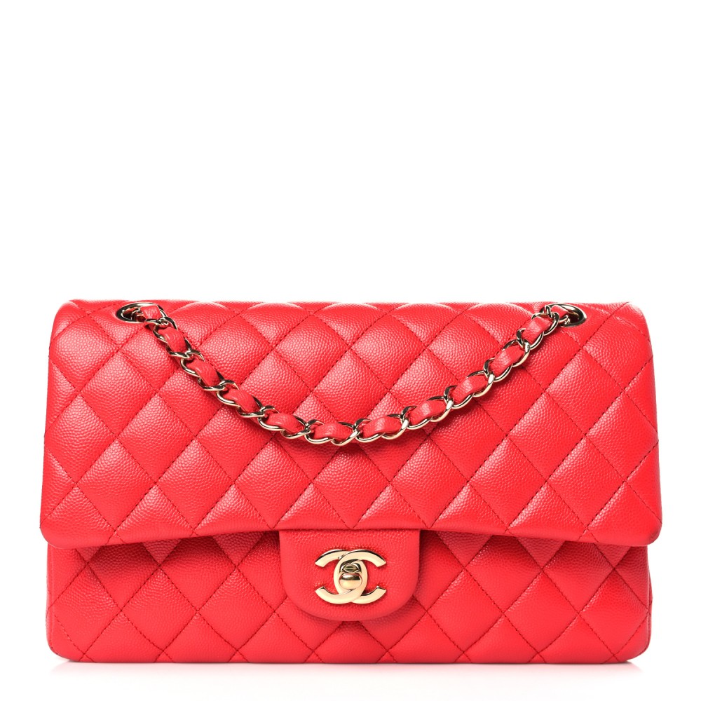 Caviar Quilted Medium Double Flap Red