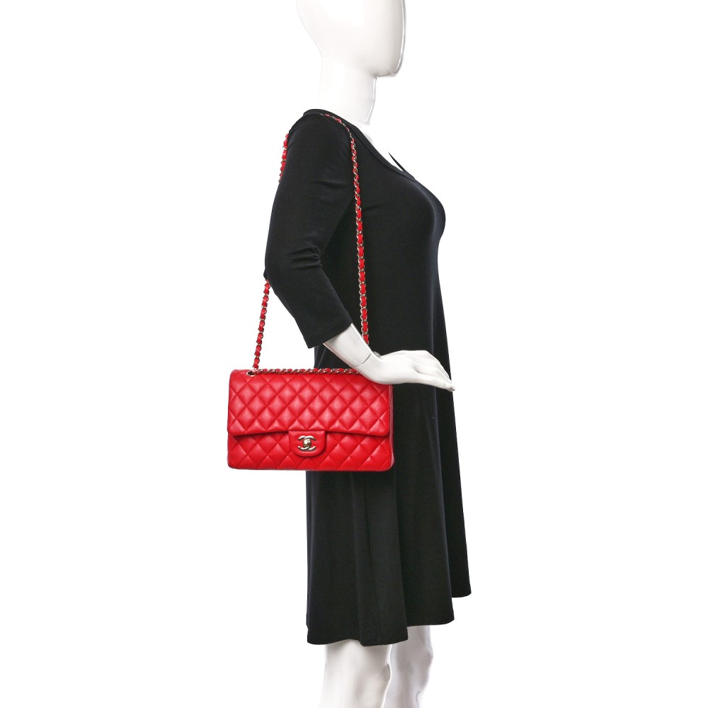 Caviar Quilted Medium Double Flap Red