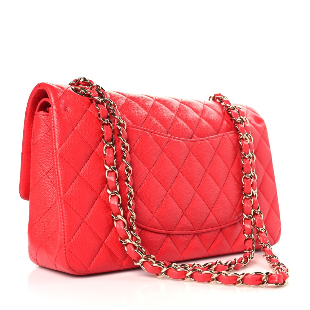 Caviar Quilted Medium Double Flap Red