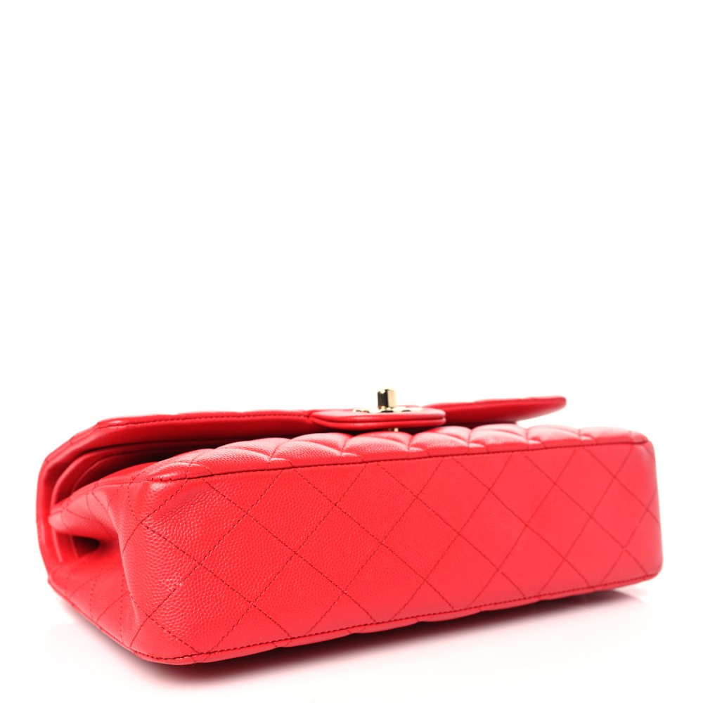 Caviar Quilted Medium Double Flap Red