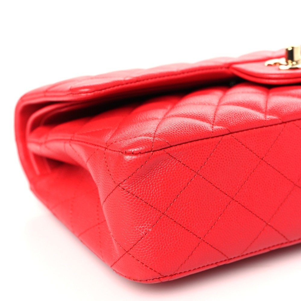 Caviar Quilted Medium Double Flap Red