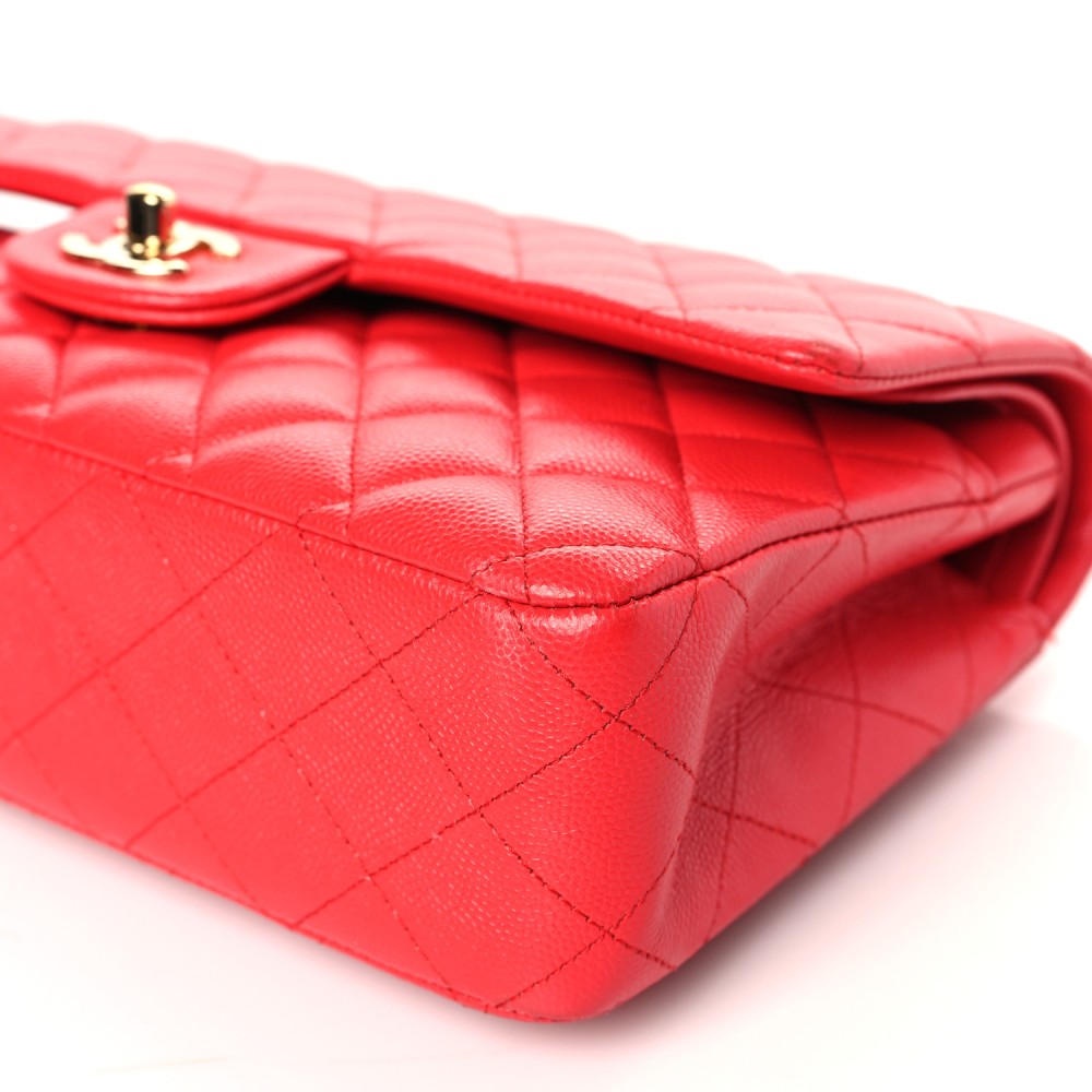 Caviar Quilted Medium Double Flap Red