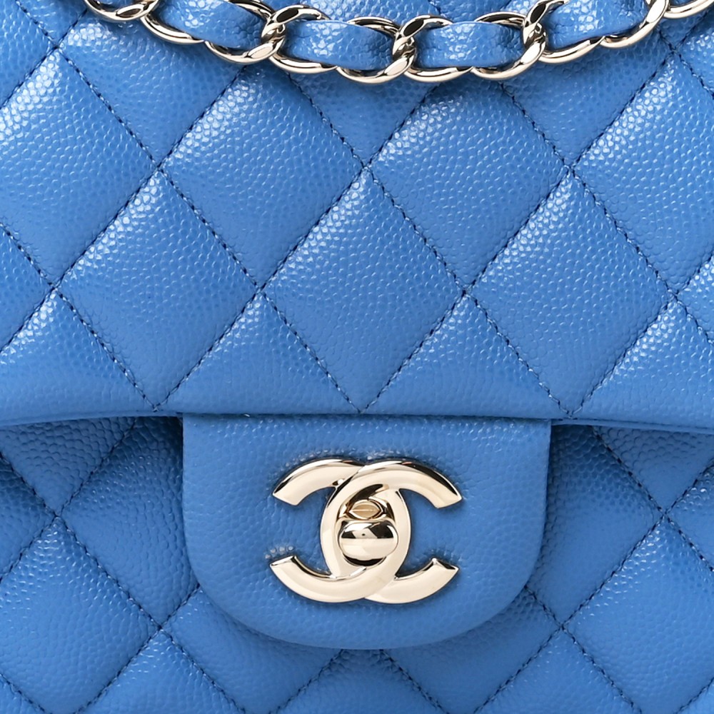 Caviar Quilted Medium Double Flap Blue