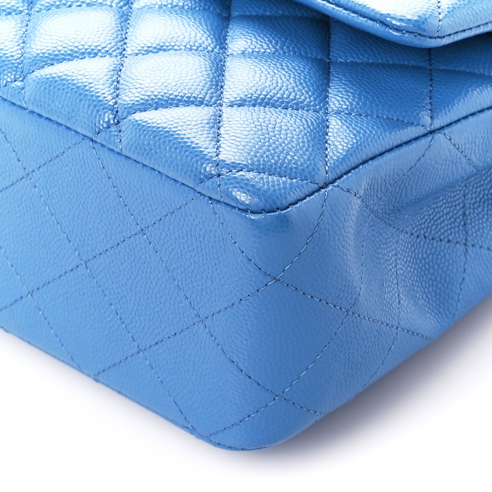 Caviar Quilted Medium Double Flap Blue