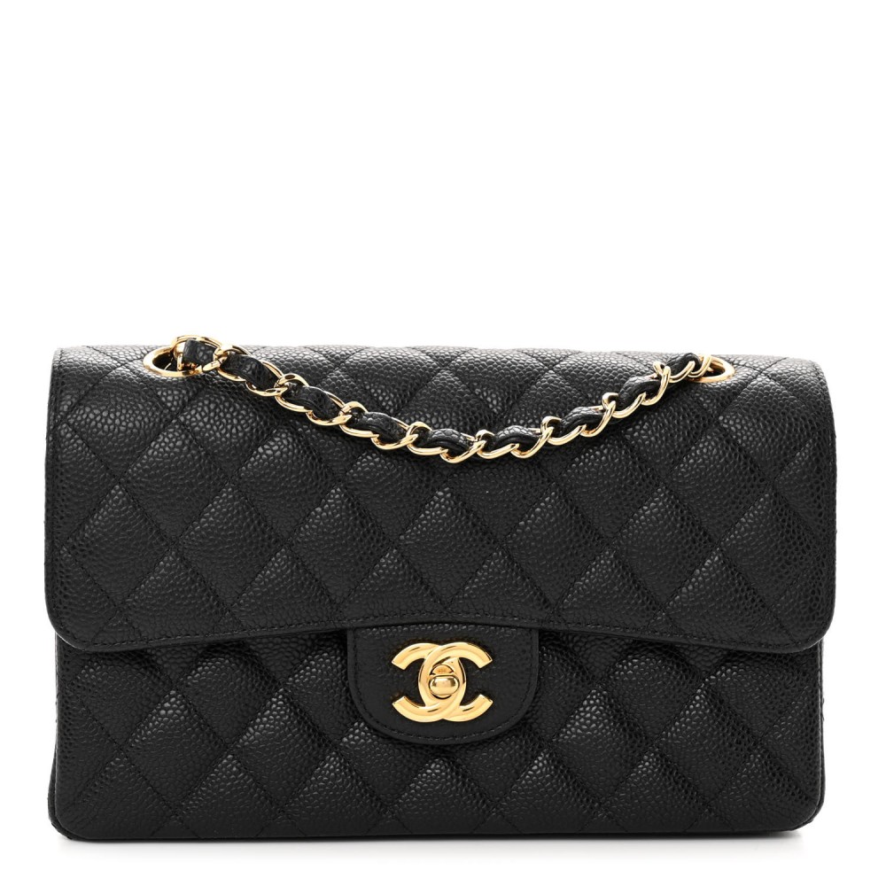 Caviar Quilted Small Double Flap Black