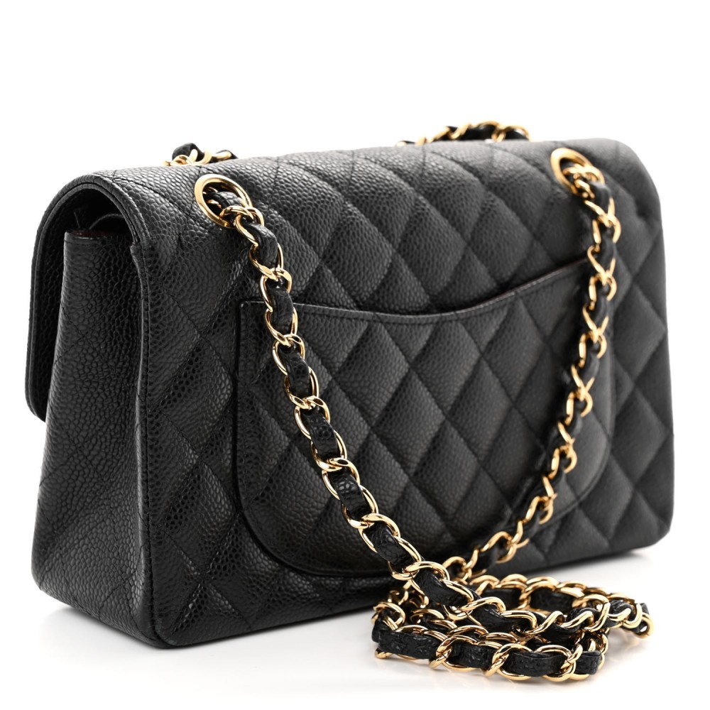 Caviar Quilted Small Double Flap Black