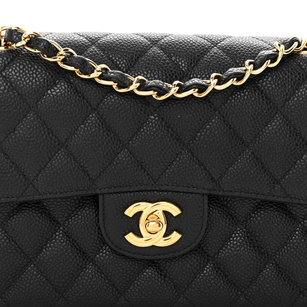 Caviar Quilted Small Double Flap Black