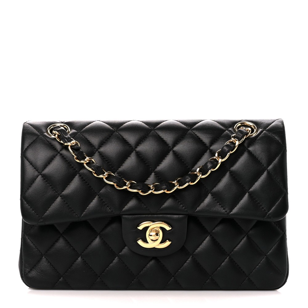 Lambskin Quilted Small Double Flap Black