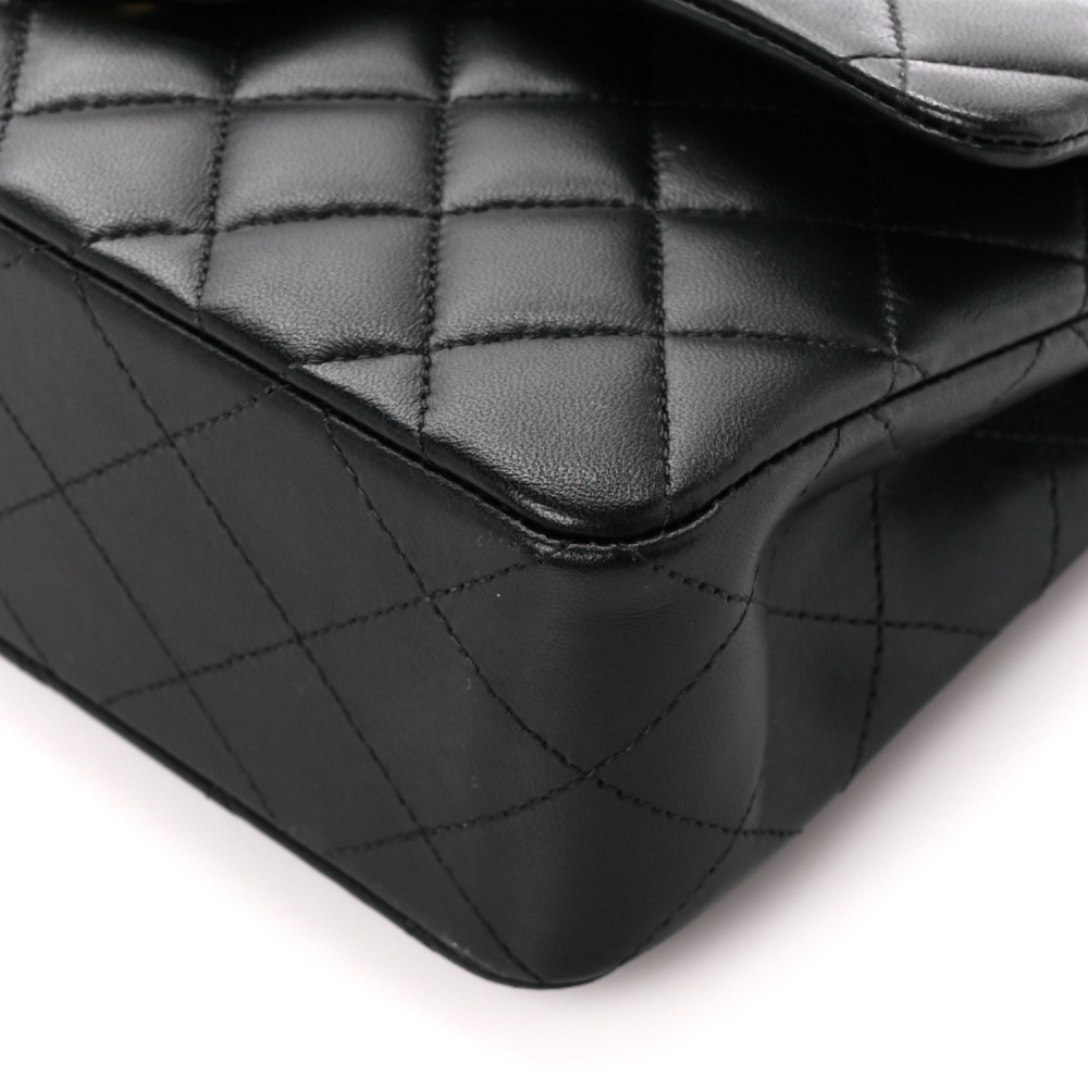 Lambskin Quilted Small Double Flap Black