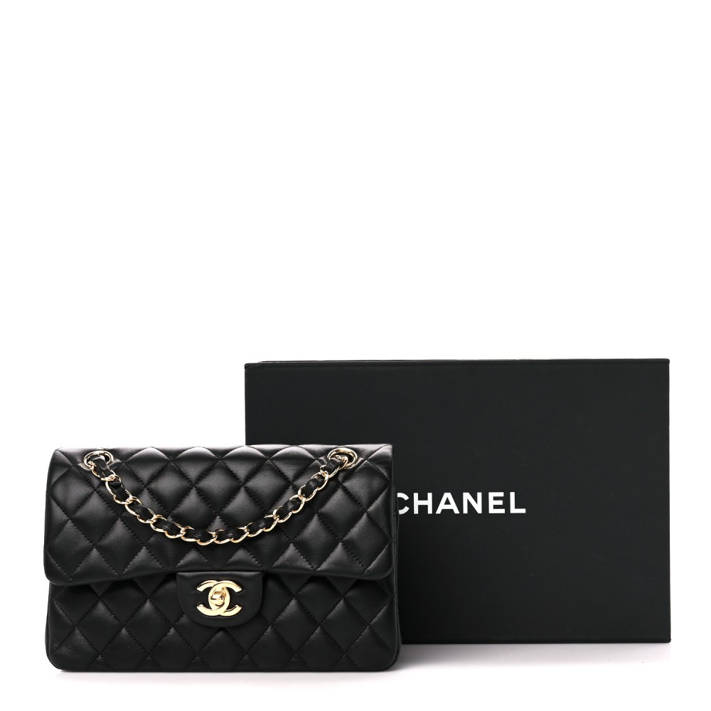 Lambskin Quilted Small Double Flap Black