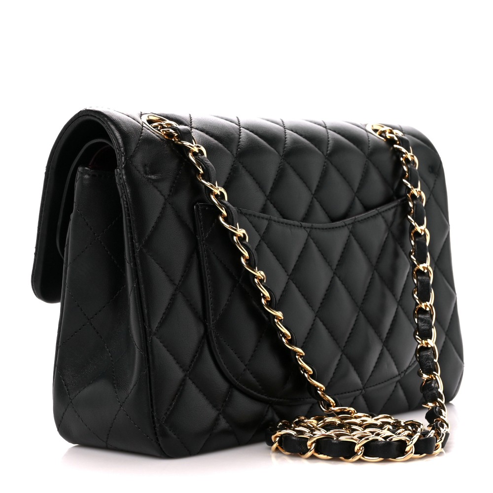 Lambskin Quilted Small Double Flap Black