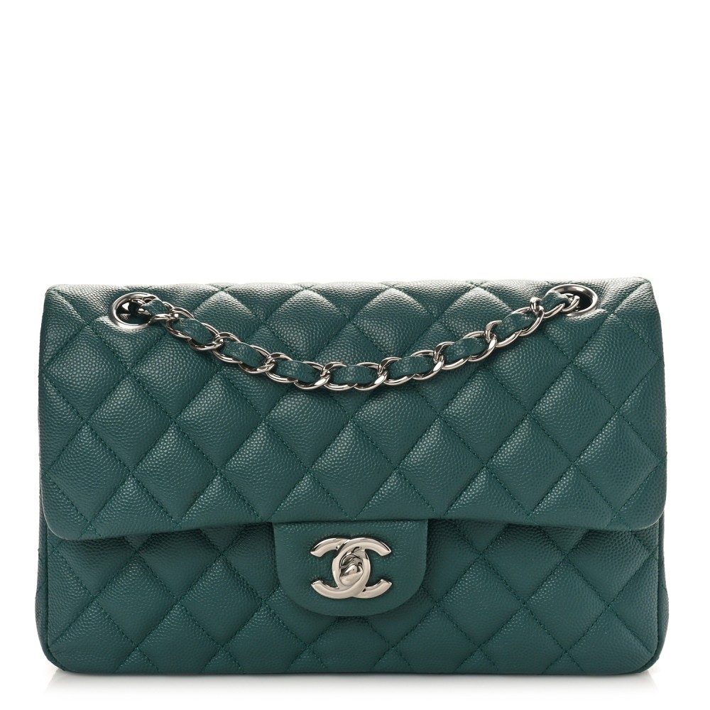 Caviar Quilted Small Double Flap Light Green