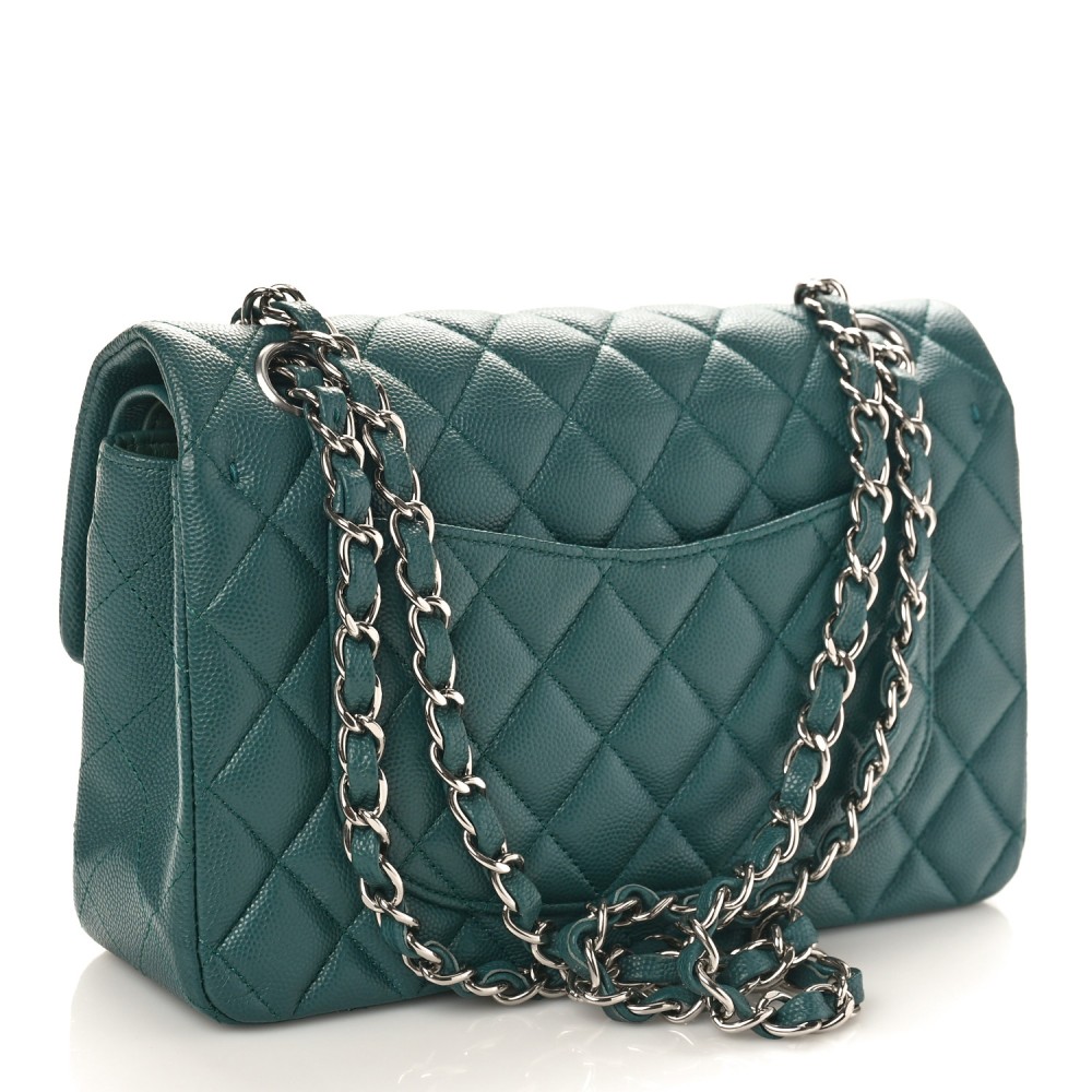 Caviar Quilted Small Double Flap Light Green