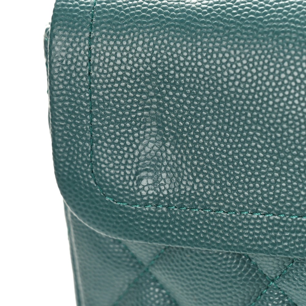 Caviar Quilted Small Double Flap Light Green