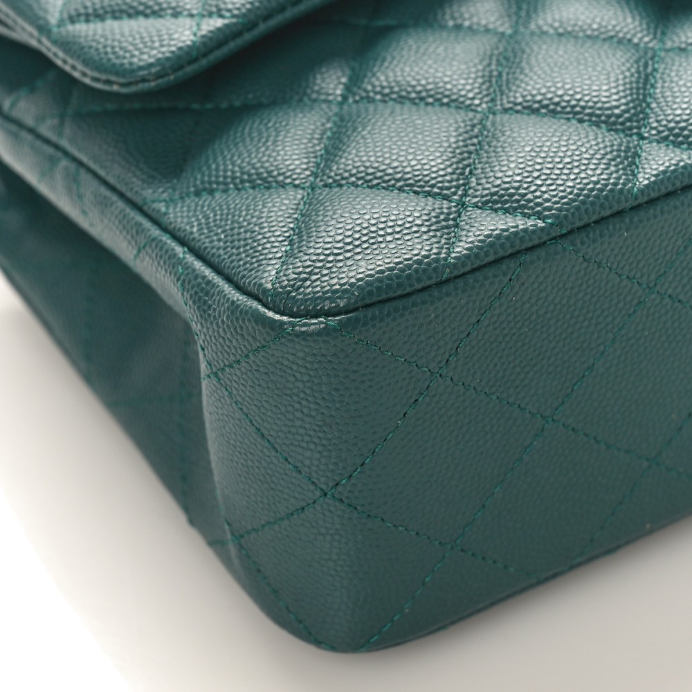 Caviar Quilted Small Double Flap Light Green