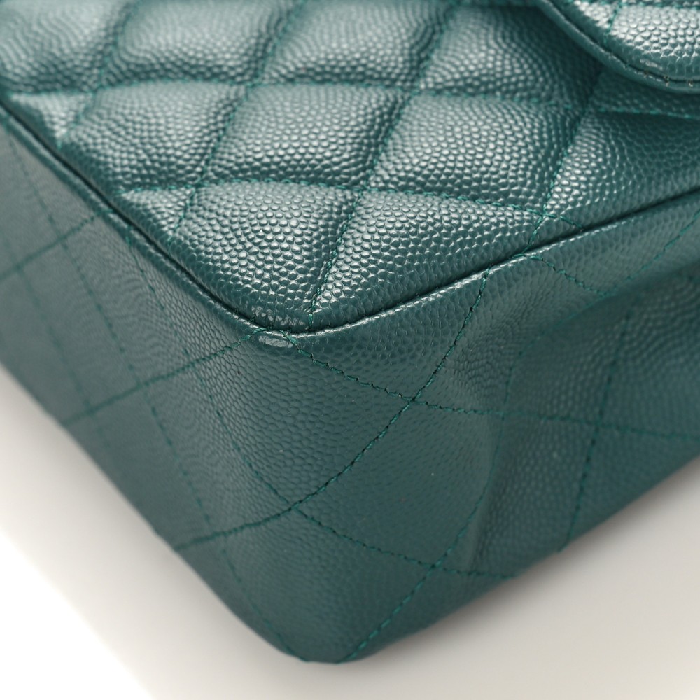 Caviar Quilted Small Double Flap Light Green