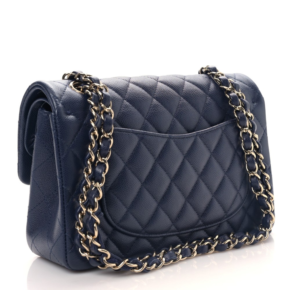 Caviar Quilted Small Double Flap Blue