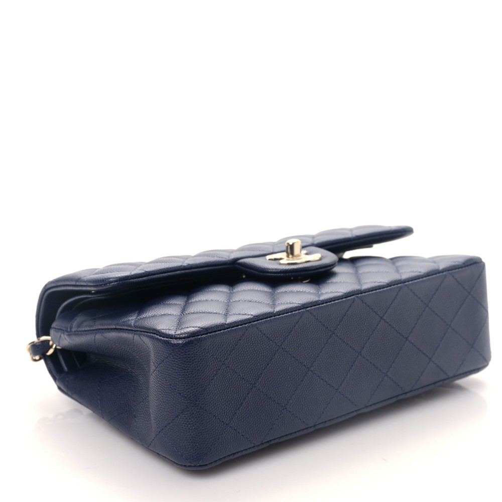 Caviar Quilted Small Double Flap Blue