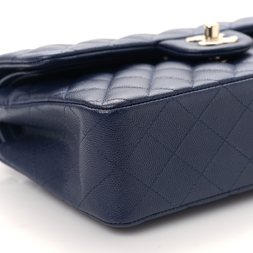 Caviar Quilted Small Double Flap Blue