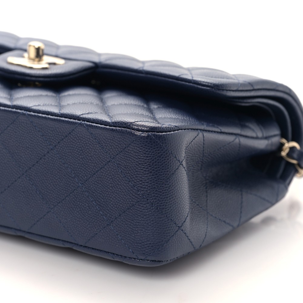 Caviar Quilted Small Double Flap Blue