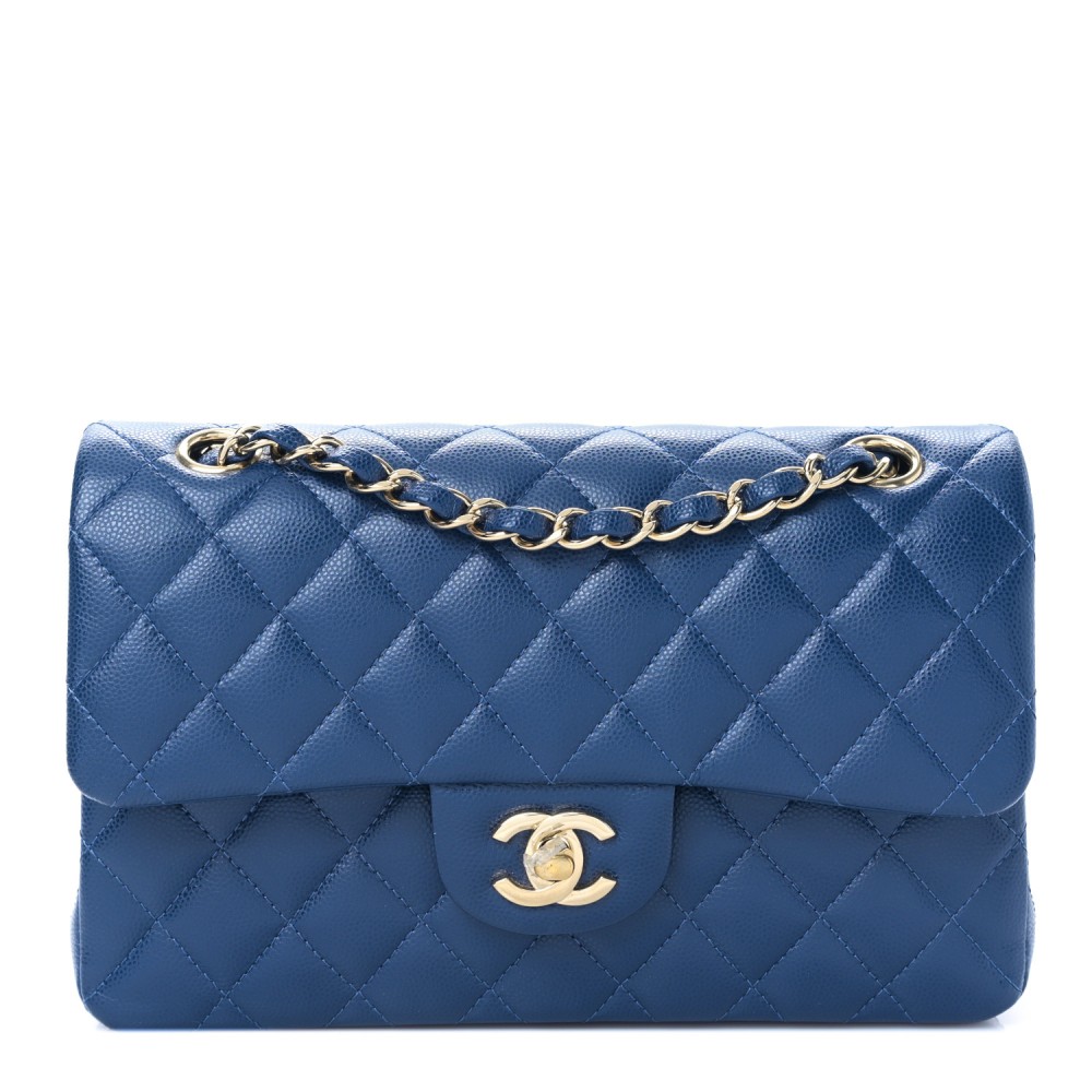 Caviar Quilted Small Double Flap Navy