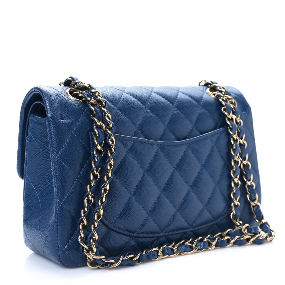 Caviar Quilted Small Double Flap Navy