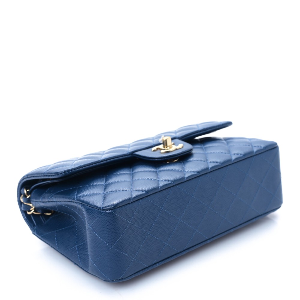 Caviar Quilted Small Double Flap Navy