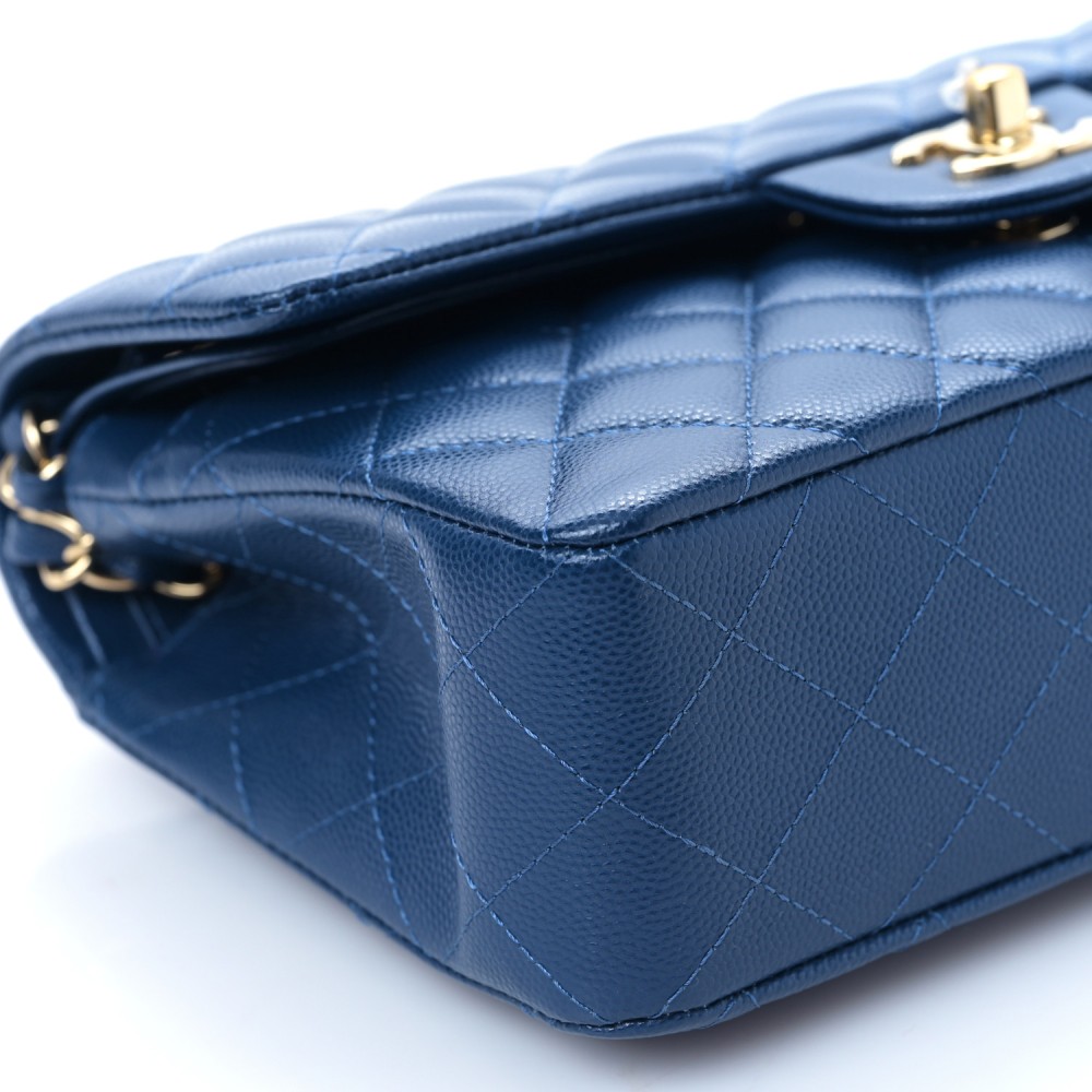 Caviar Quilted Small Double Flap Navy