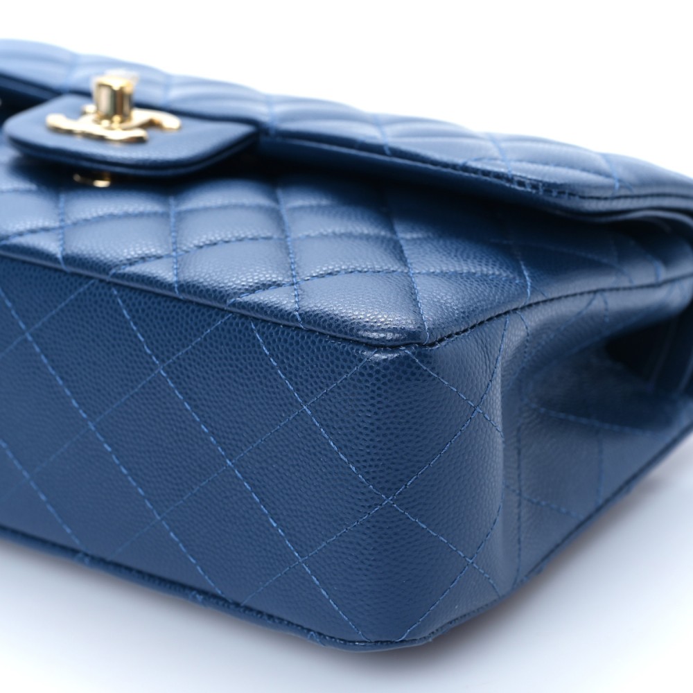 Caviar Quilted Small Double Flap Navy