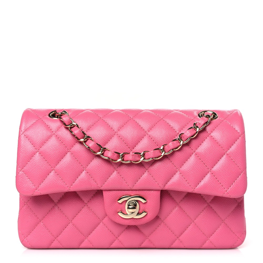 Caviar Quilted Small Double Flap Pink