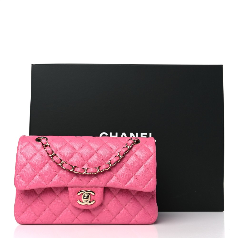 Caviar Quilted Small Double Flap Pink