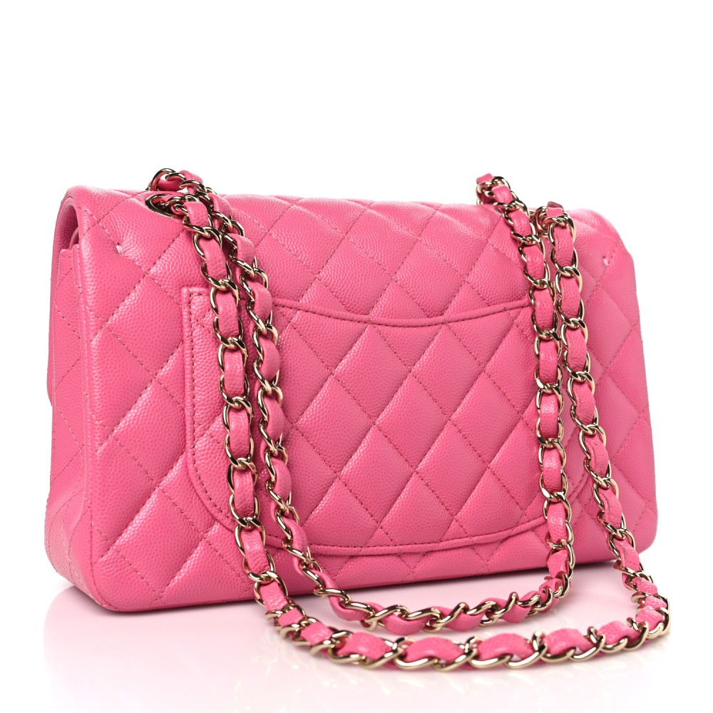 Caviar Quilted Small Double Flap Pink