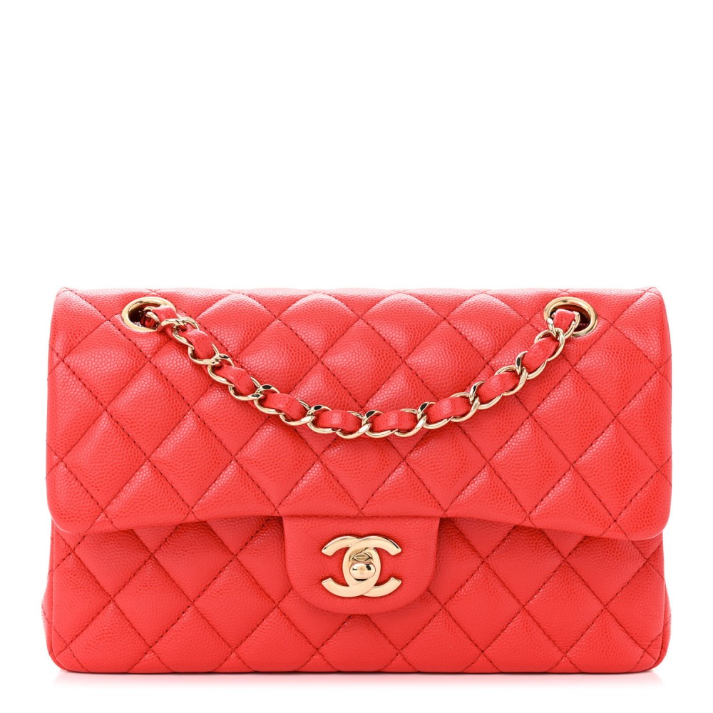 Caviar Quilted Small Double Flap Red