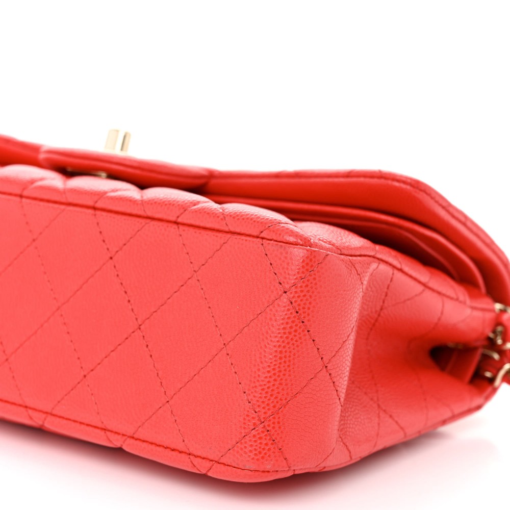 Caviar Quilted Small Double Flap Red