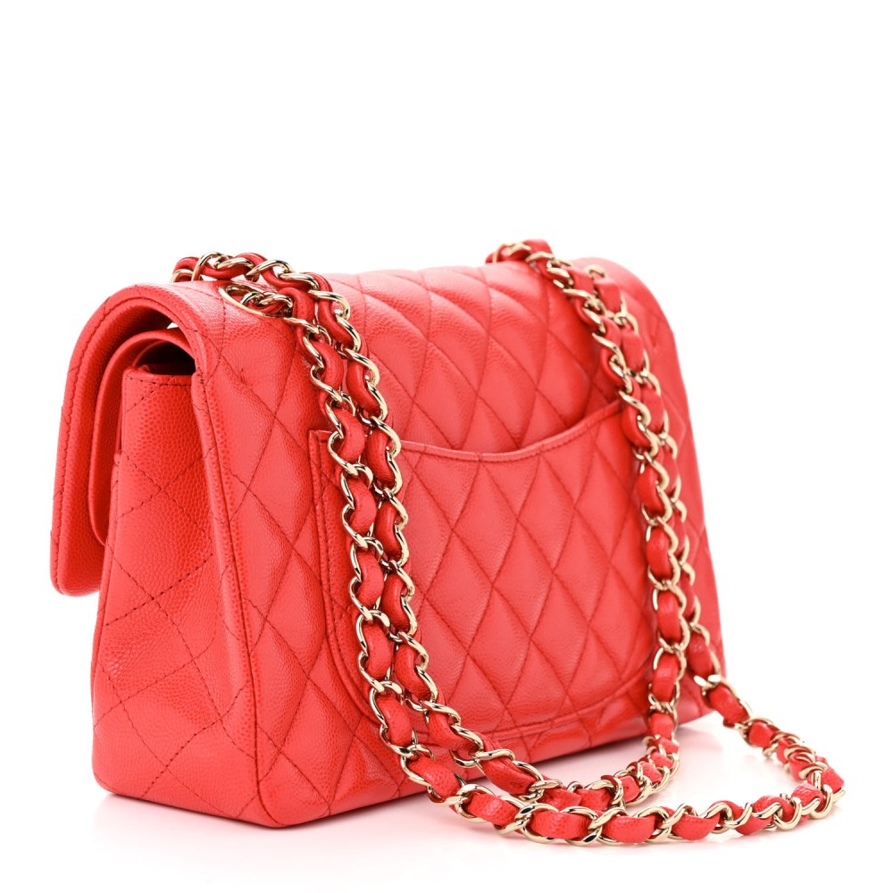 Caviar Quilted Small Double Flap Red