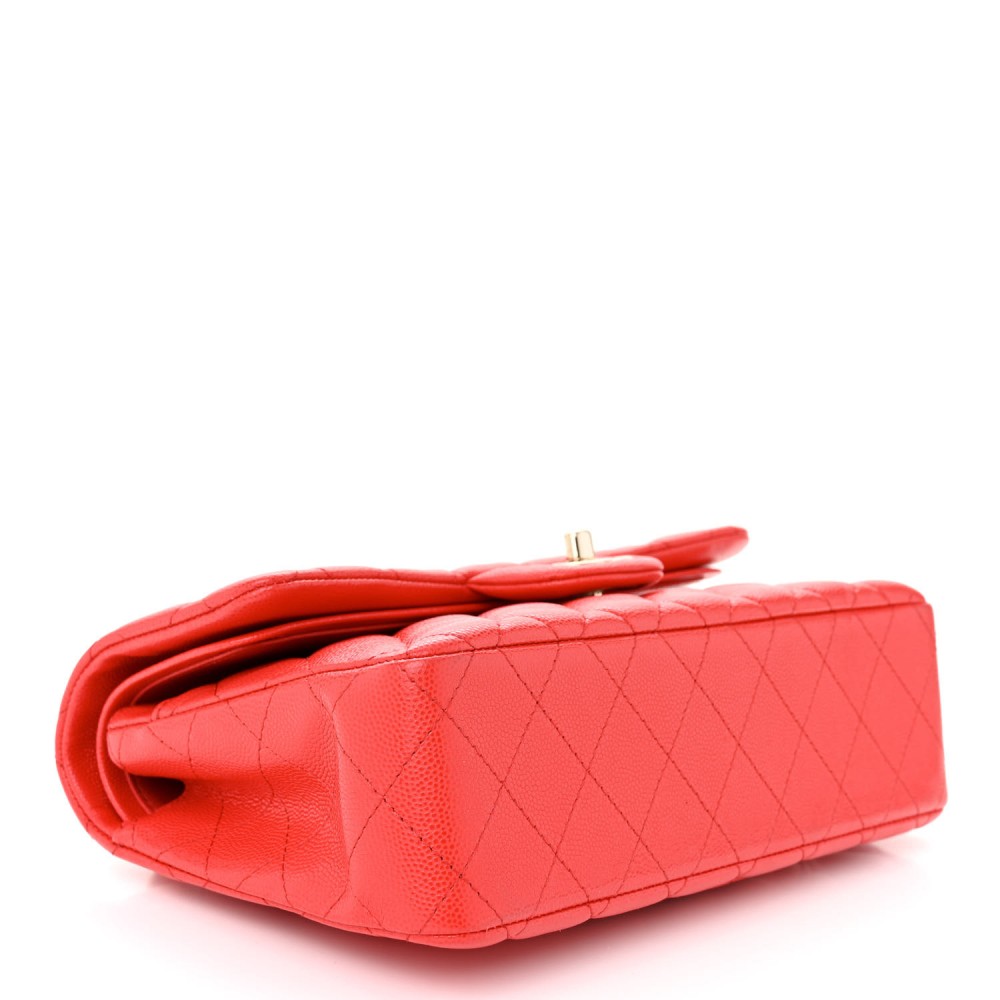 Caviar Quilted Small Double Flap Red