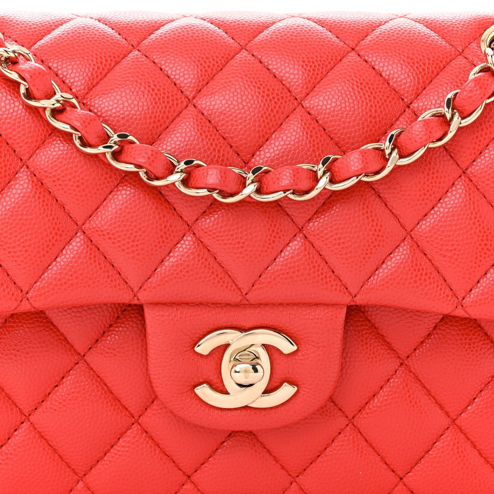 Caviar Quilted Small Double Flap Red