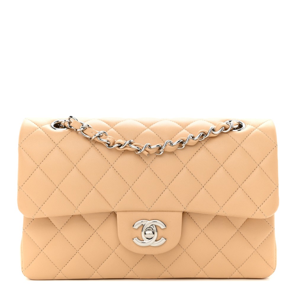 Lambskin Quilted Small Double Flap Beige