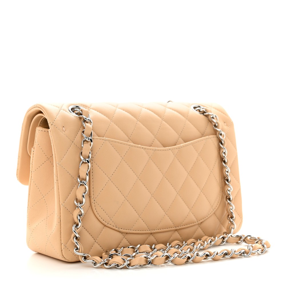 Lambskin Quilted Small Double Flap Beige