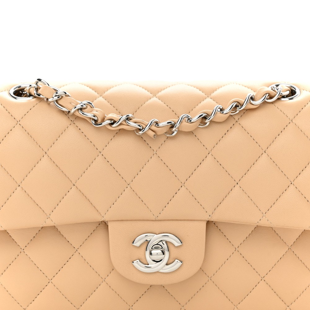 Lambskin Quilted Small Double Flap Beige