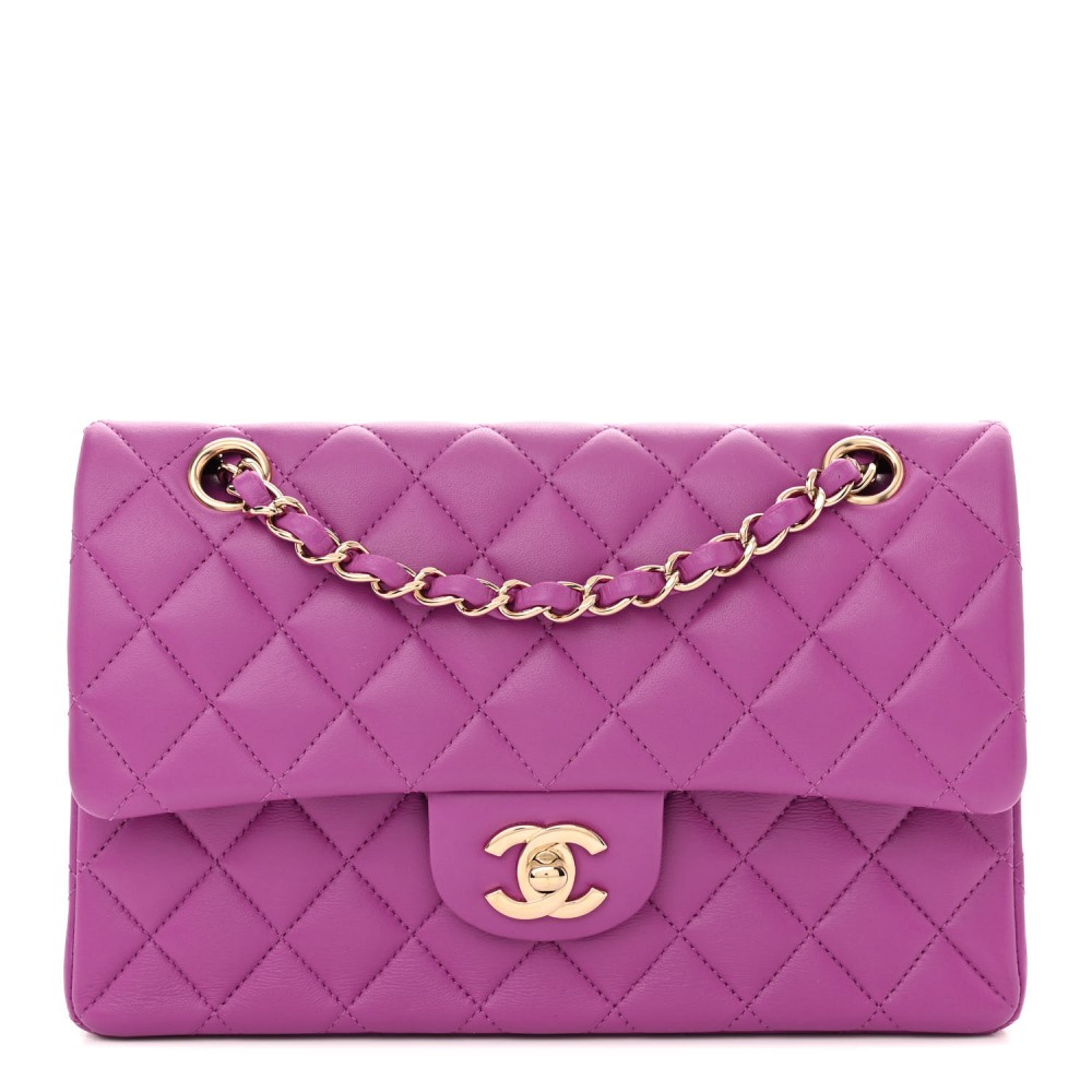 Lambskin Quilted Small Double Flap Purple