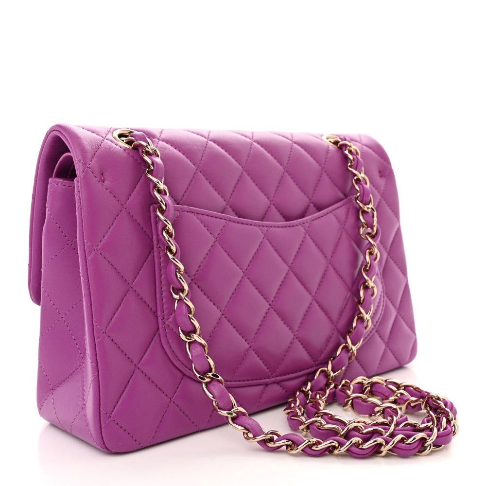 Lambskin Quilted Small Double Flap Purple