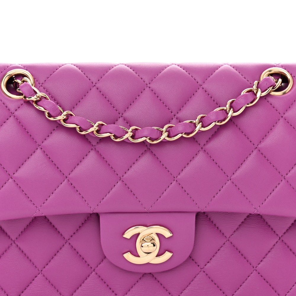 Lambskin Quilted Small Double Flap Purple