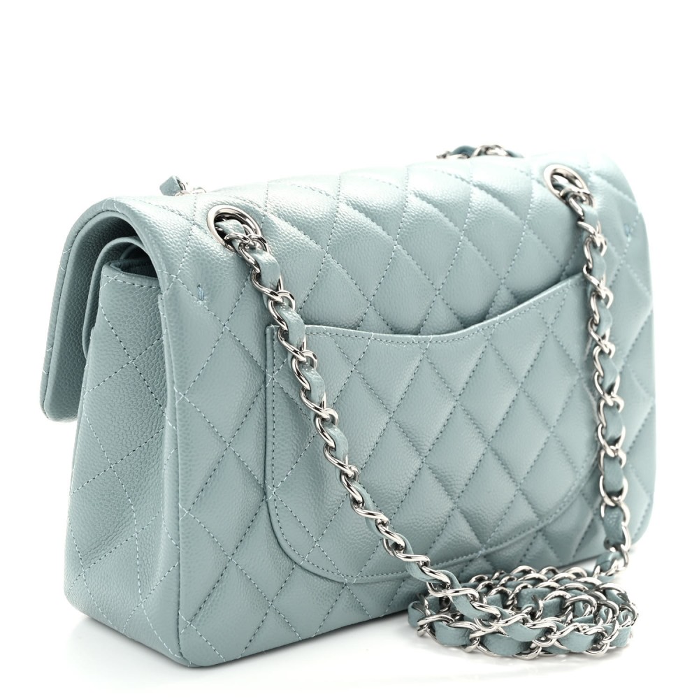 Caviar Quilted Small Double Flap Blue